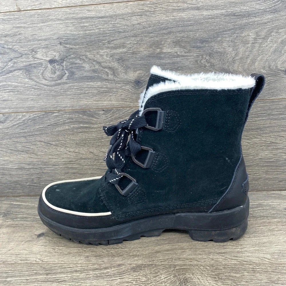 Sorel Explorer Joan Boots Womens 11 Black Waterproof Suede Faux Fur NL3425-010